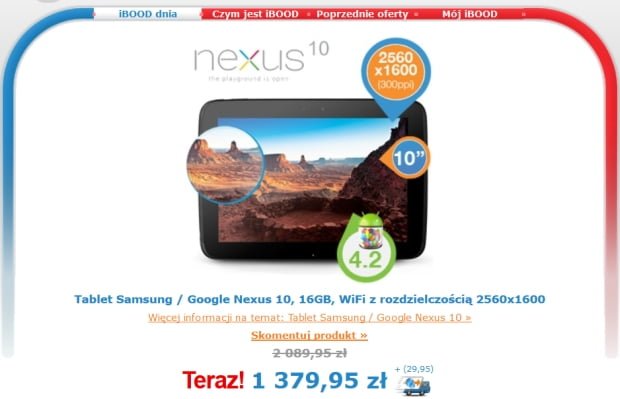 Promocja: Nexus 10 na Ibood za 1410 złotych