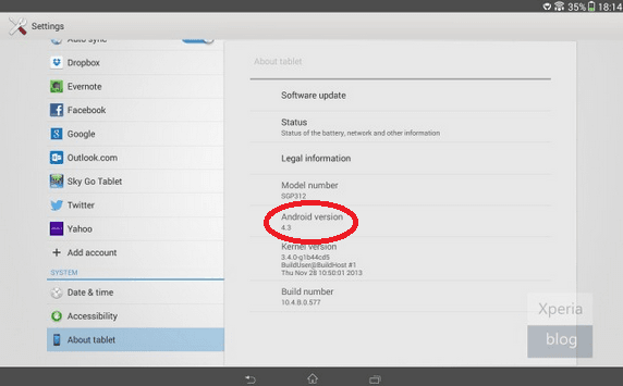Sony Xperia Tablet Z (WiFi) z aktualizacją do Androida 4.3