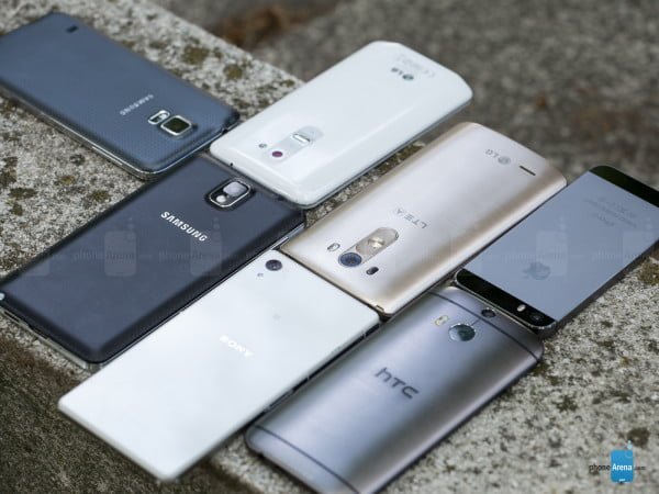LG G3, Samsung Galaxy S5, Galaxy Note 3, iPhone 5s, LG G2, Sony Xperia Z2 oraz HTC One (M8) 1