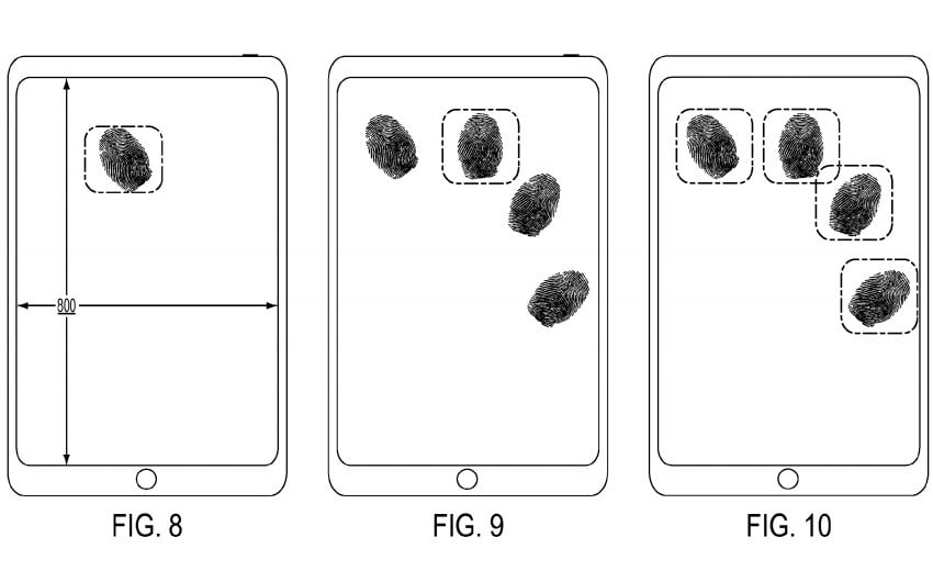 Apple patent czytnik linii papilarnych Touch ID na ekranie