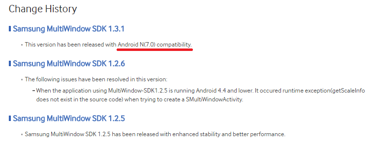 Samsung MultiWindow SDK 1.3.1 Android N Android 7.0