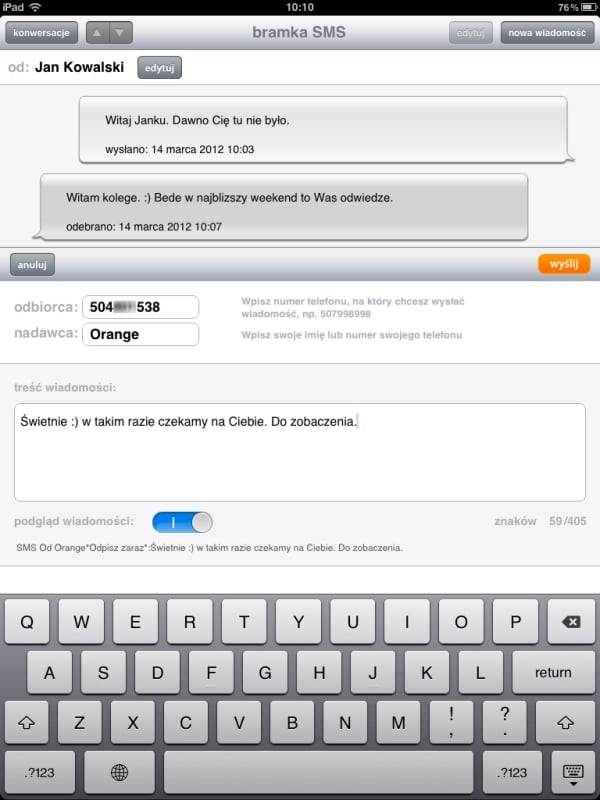 bramka sms orange ipad