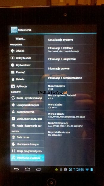 acer iconia tab a100 android 4.0