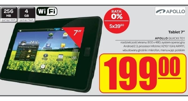 tablet Apollo Quicki 701 199 złotych