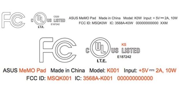 tablety Asus MeMo w FCC