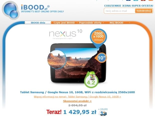 Promocja: Nexus 10 na iBood za 1460 złotych