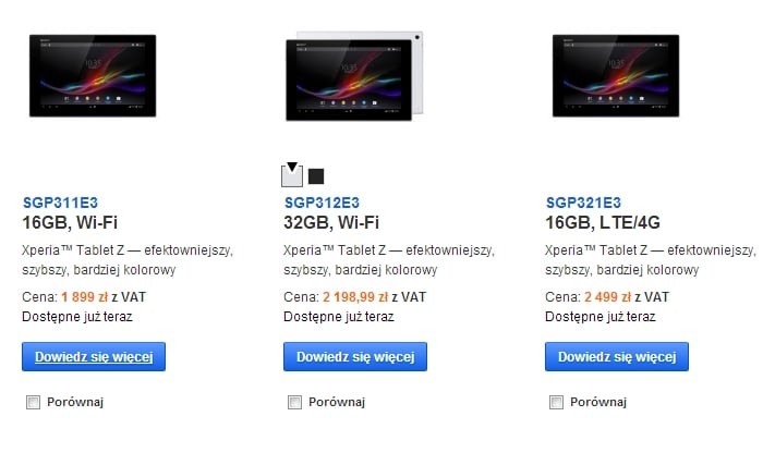 Sony Xperia Tablet Z tanieje w Polsce. Każdy wariant 200 złotych tańszy