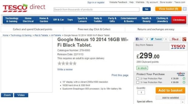 Brytyjskie Tesco a Nexus 10 2014