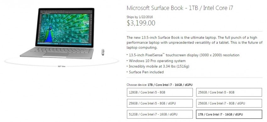 Microsoft Surface Book 1 TB