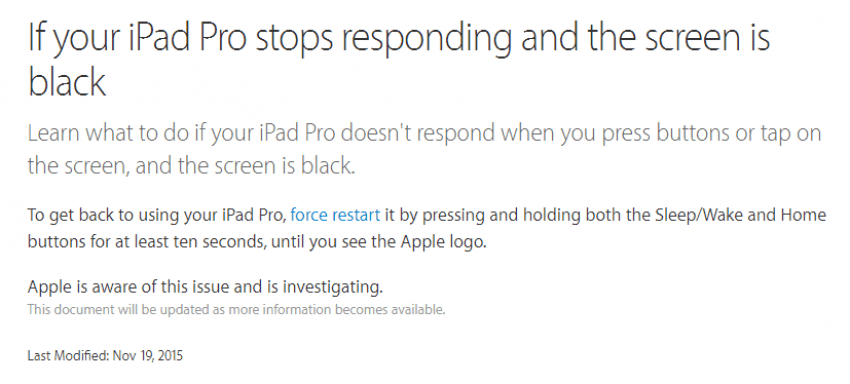 iPad Pro problemy oświadczenie Apple