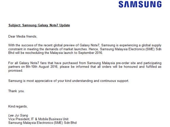 Oświadczenie malezyjskiego oddziału Samsunga ws. Galaxy Note 7