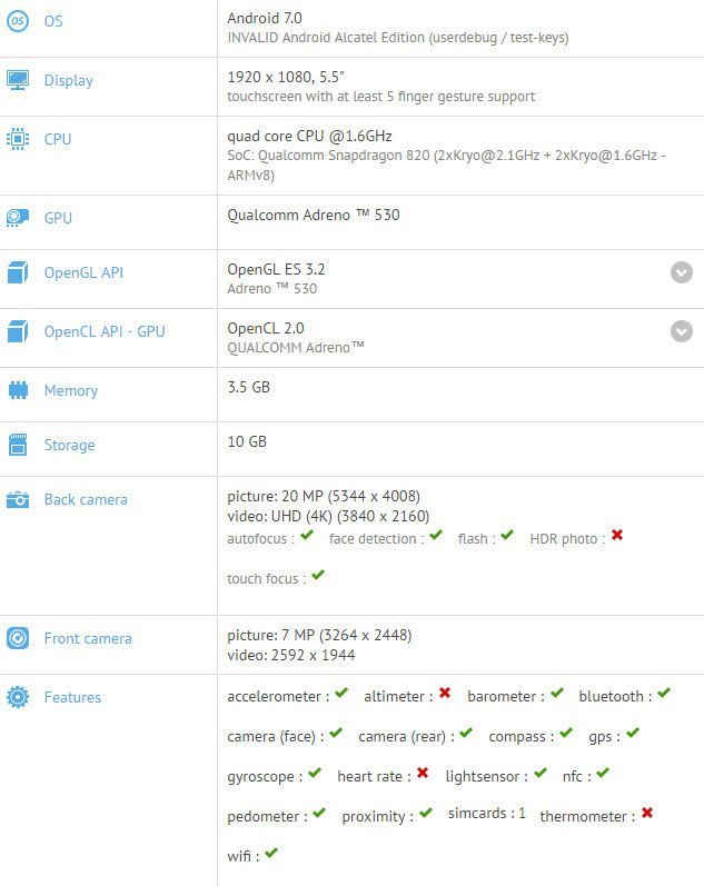 Alcatel Idol 4 Pro z Androidem 7.0 Nougat w GFXBench