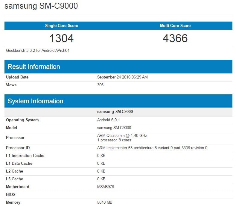 Samsung Galaxy C9 w Geekbench