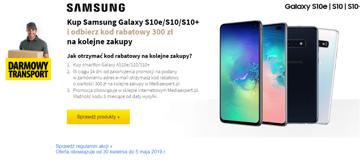 promocja na smartfony Samsunga z serii Galaxy S10 - kod rabatowy 300 złotych do wykorzystania w Media Expert