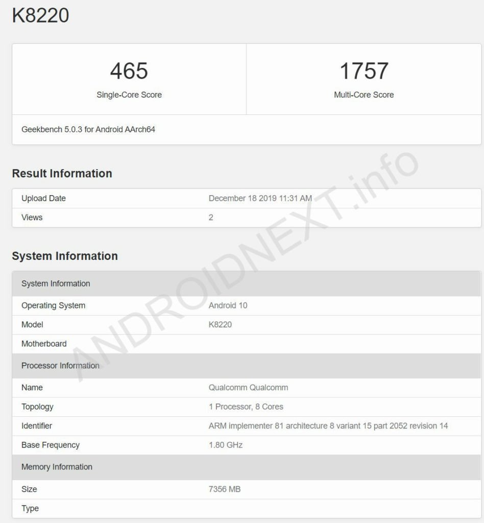 Sony Xperia K8220 Geekbench