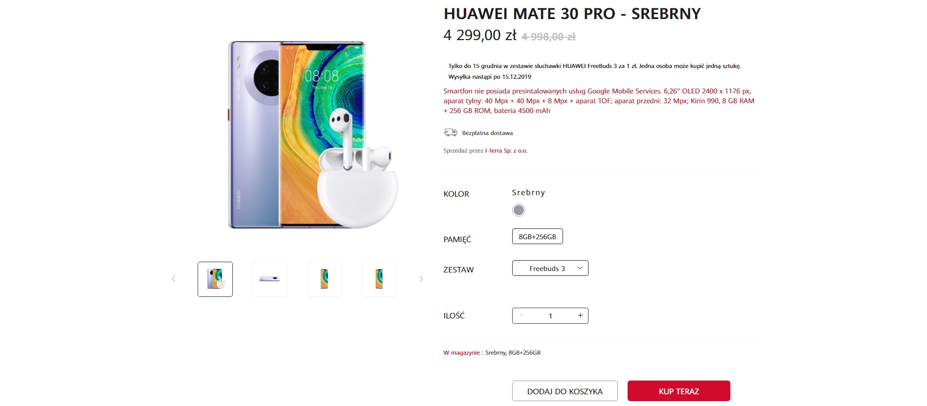 smartfon Huawei Mate 30 Pro przedsprzedaż Polska (źródło Huawei.pl)