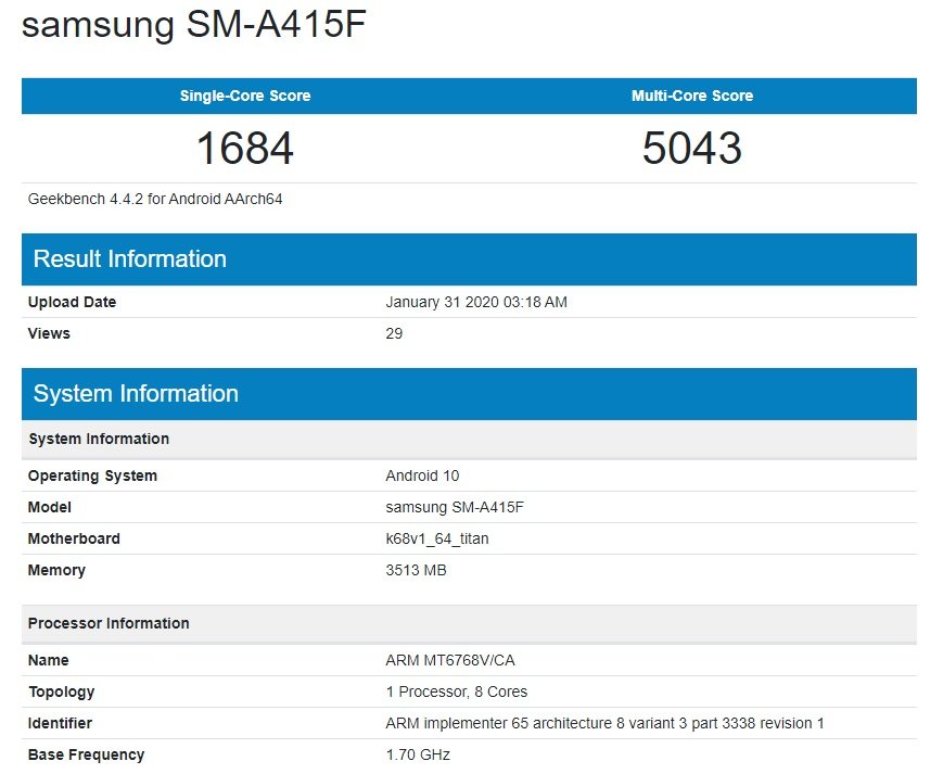 Samsung Galaxy A40s MediaTek Helio P65