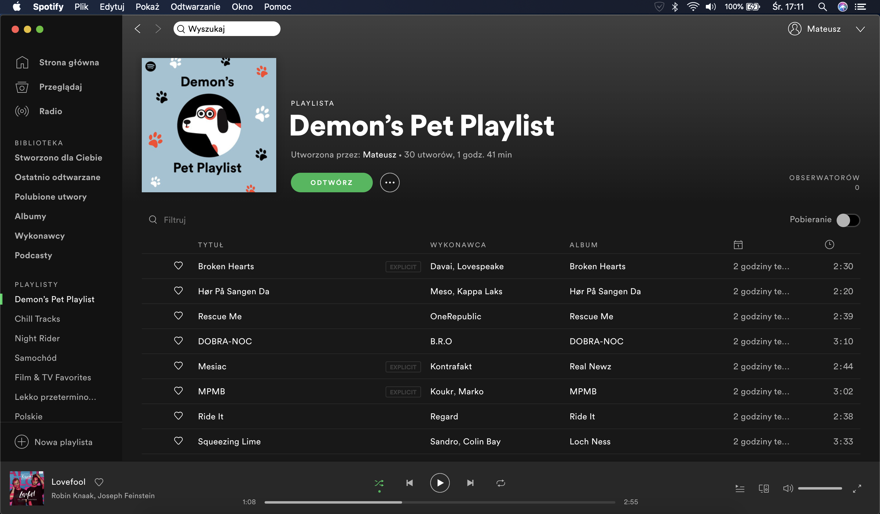 Spotify playlista dla psa