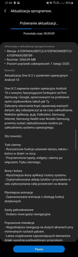 Samsung Galaxy A70 Android 10 One UI 2 update