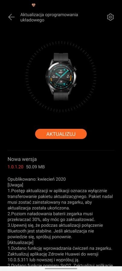 Huawei Watch GT 2e update 1.0.1.20 April 2020