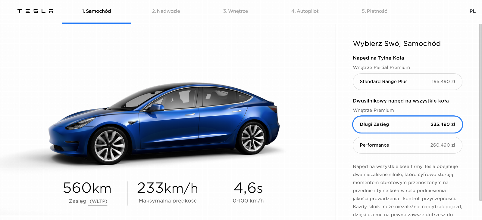 Tesla – polski konfigurator. 