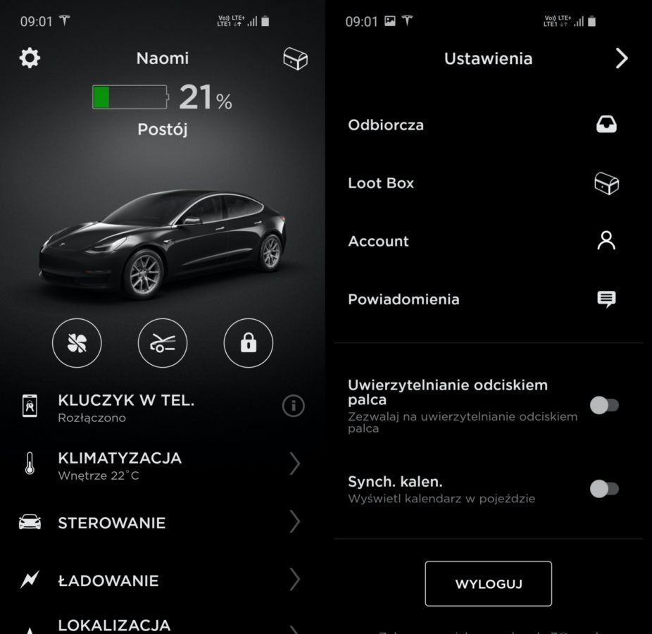 Tesla – mobilna aplikacja.