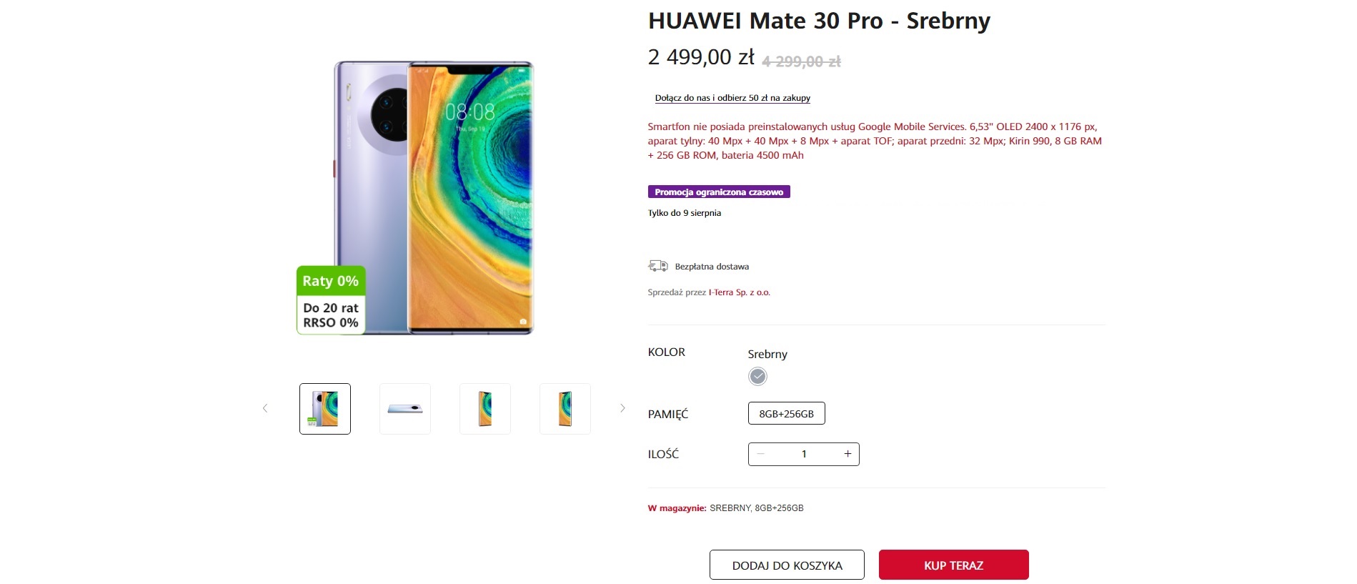 Huawei Mate 30 Pro promocja 2499 złotych huawei.pl