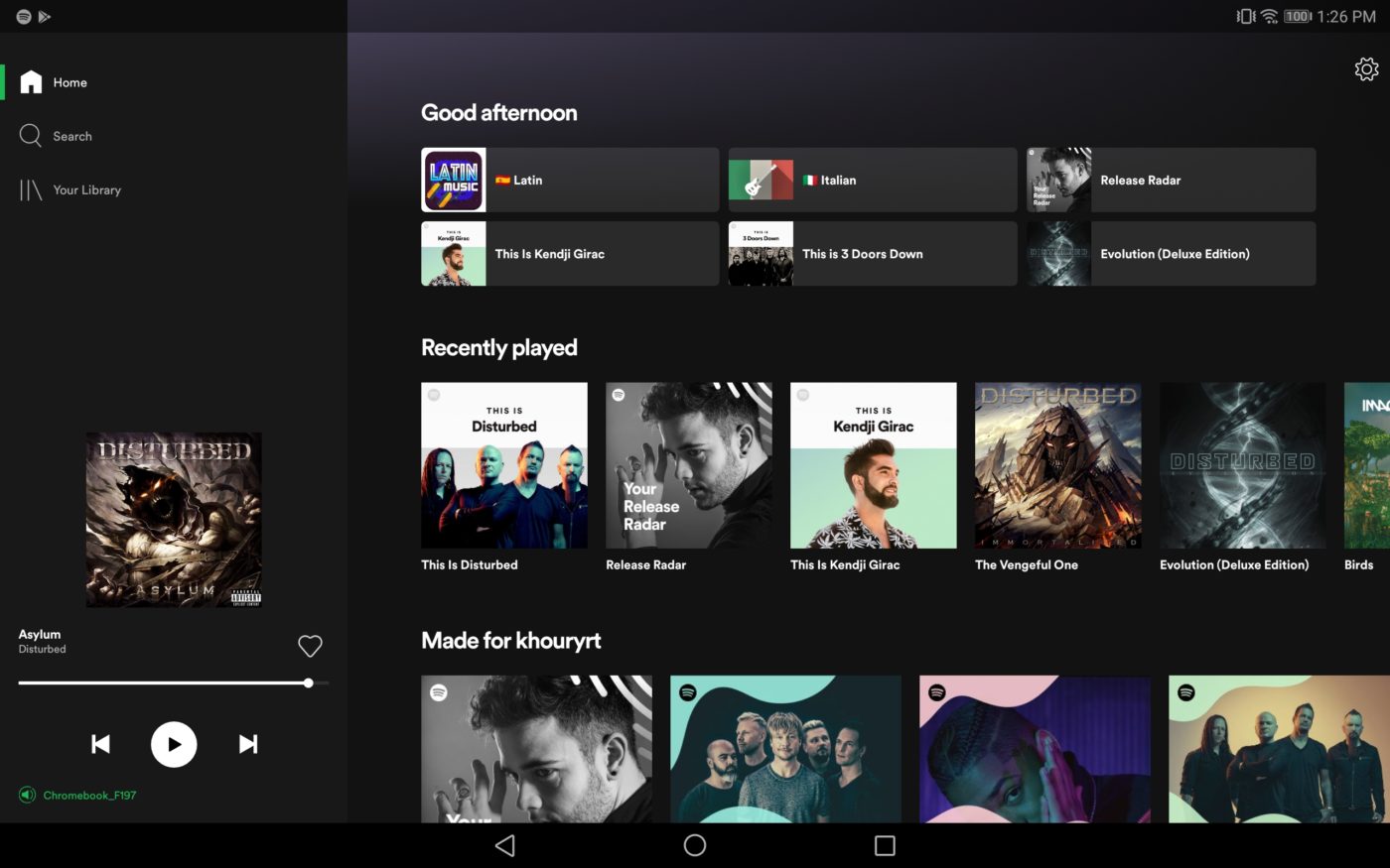 Spotify na tablecie z Androidem.