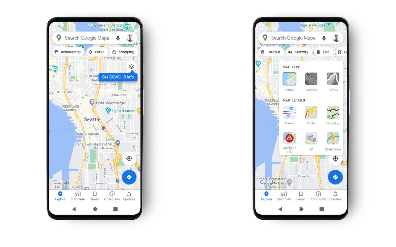Mapy Google - warstwa COVID