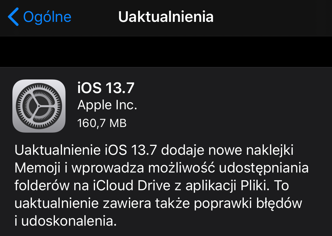 iOS 13.7 – aktualizacja.