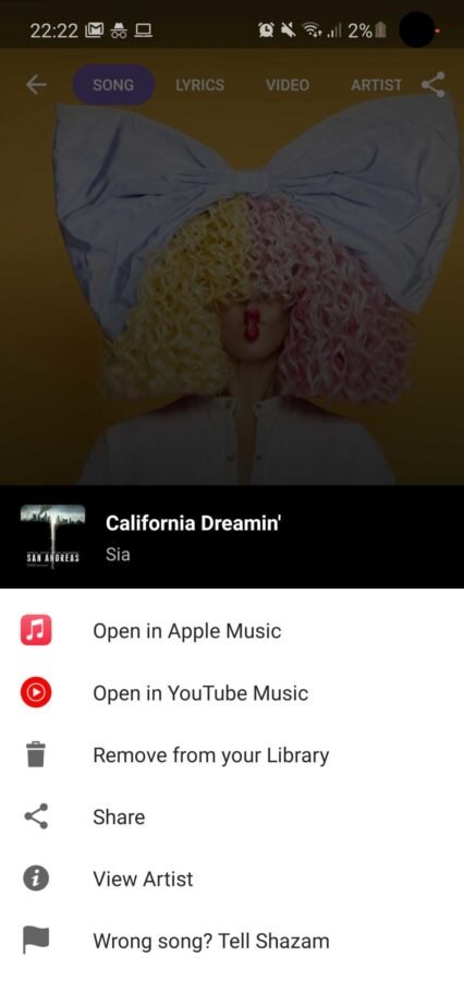 Shazam z YouTube Music