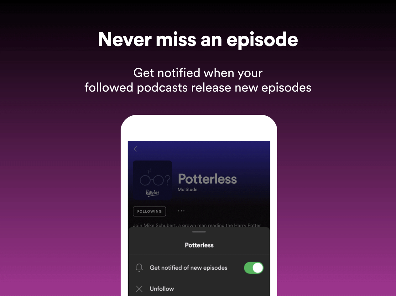 Spotify powiadomienia o nowych podcastach
