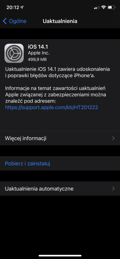 iOS 14.1 do pobrania.