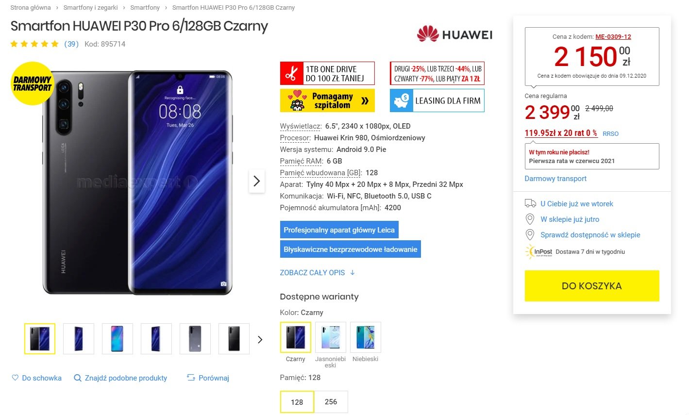 Huawei P30 Pro Media Expert promocja