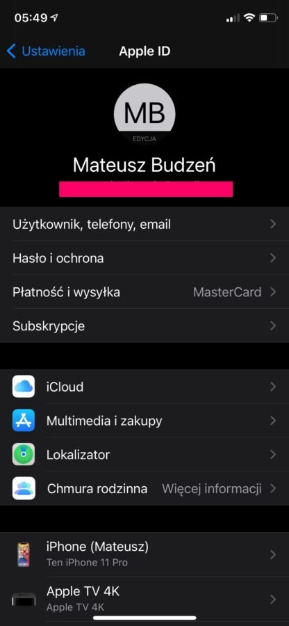 iOS obsługą jednego konta.