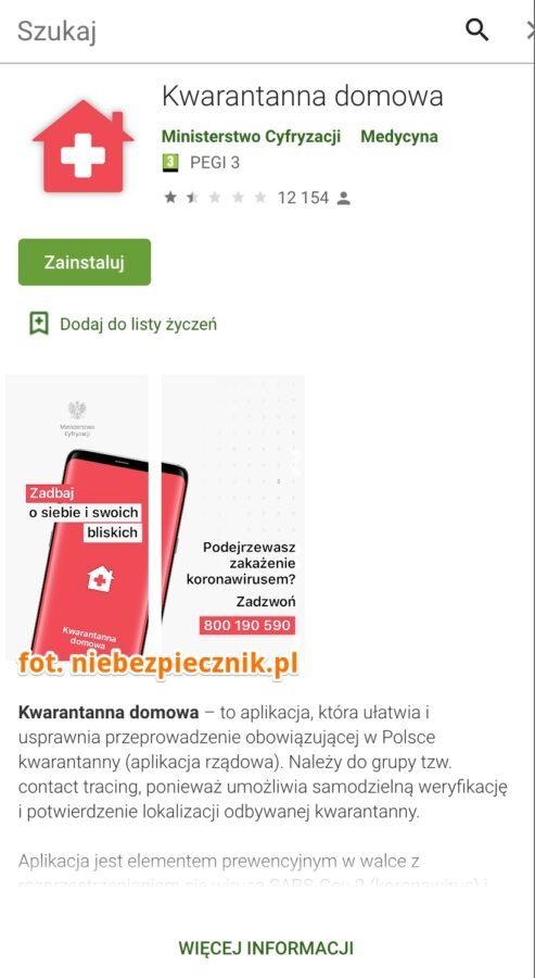 zostałeś wytypowany do kwarantanny domowej SMS aplikacja Kwarantanna domowa