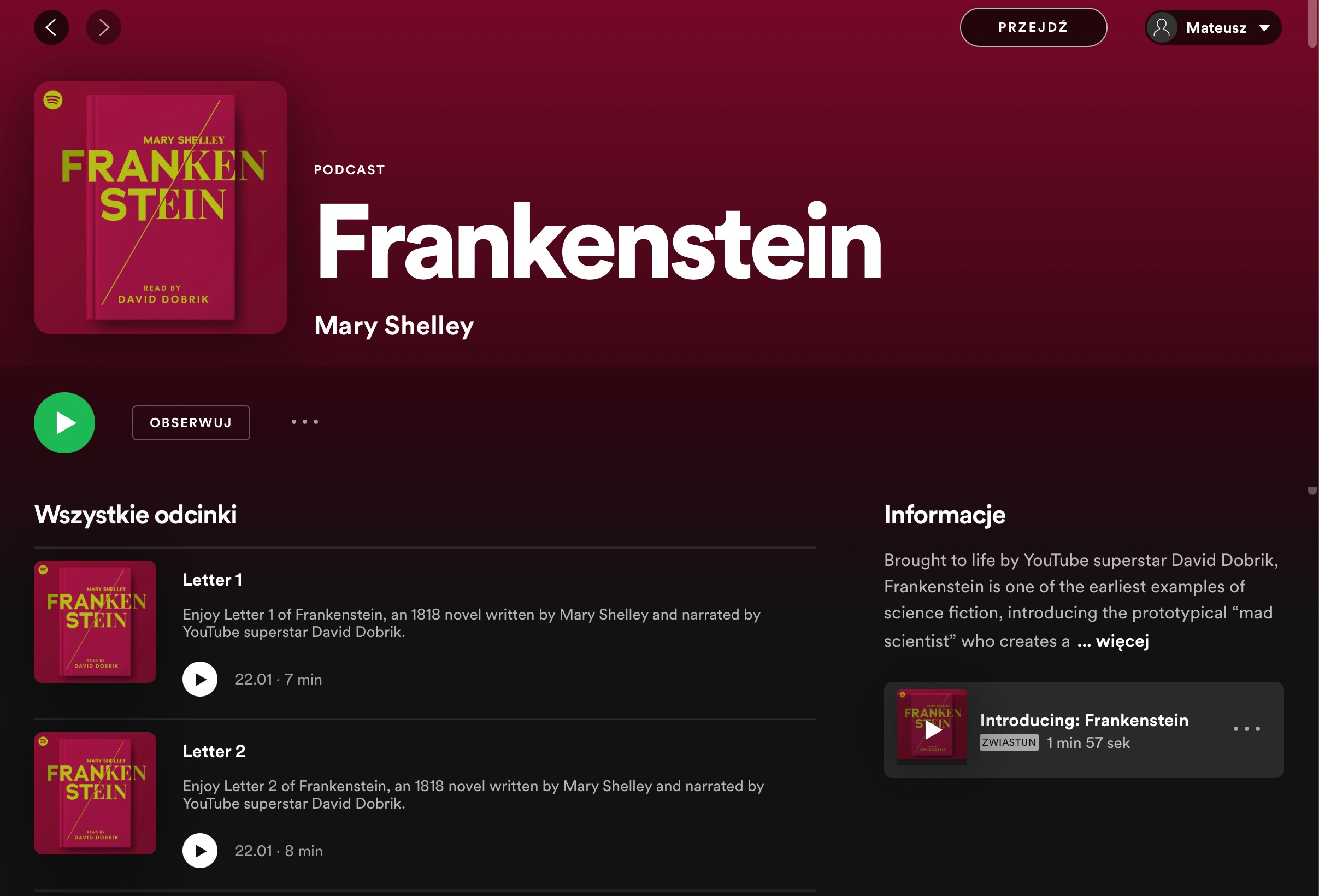 Spotify - sekcja audiobooków