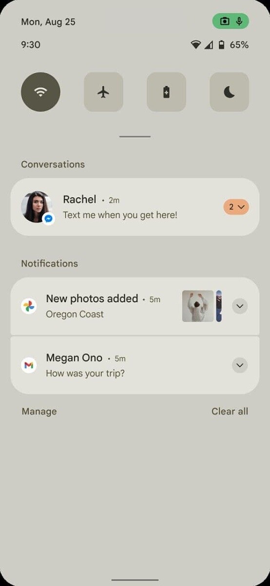 Android 12 - wygląd panelu powiadomień
