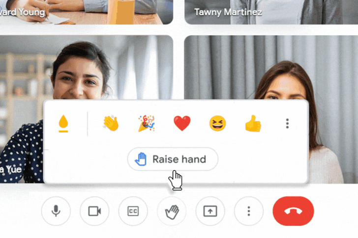 Google Meet - reakcje emoji - gif