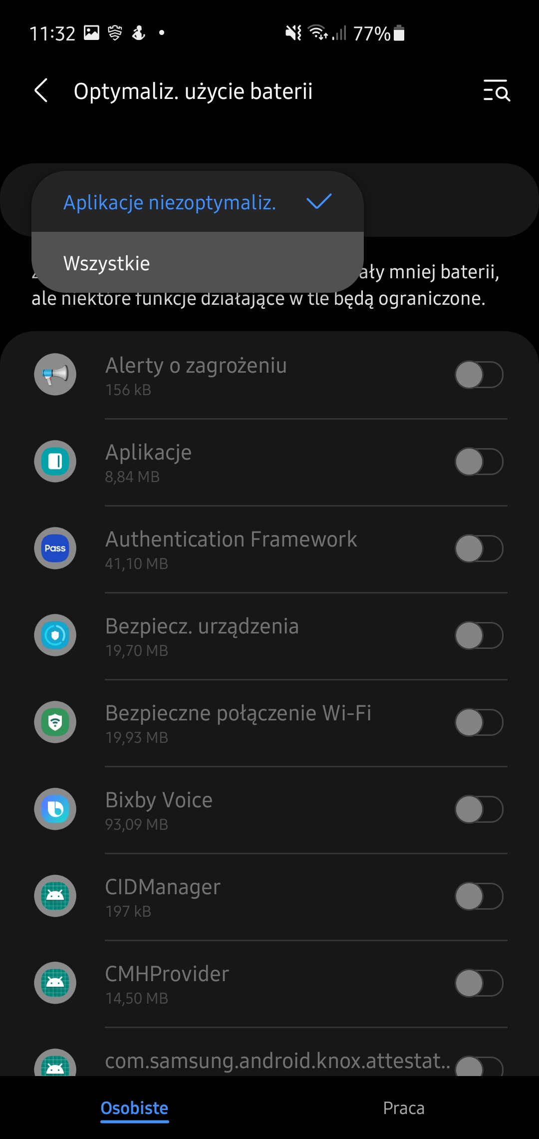Samsung One UI - aplikacje w tle