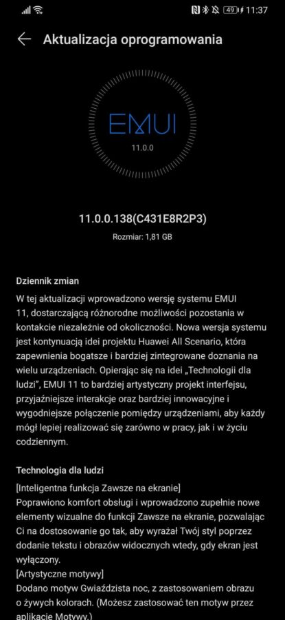 Huawei P30 Pro EMUI 11 Android 10 aktualizacja Polska
