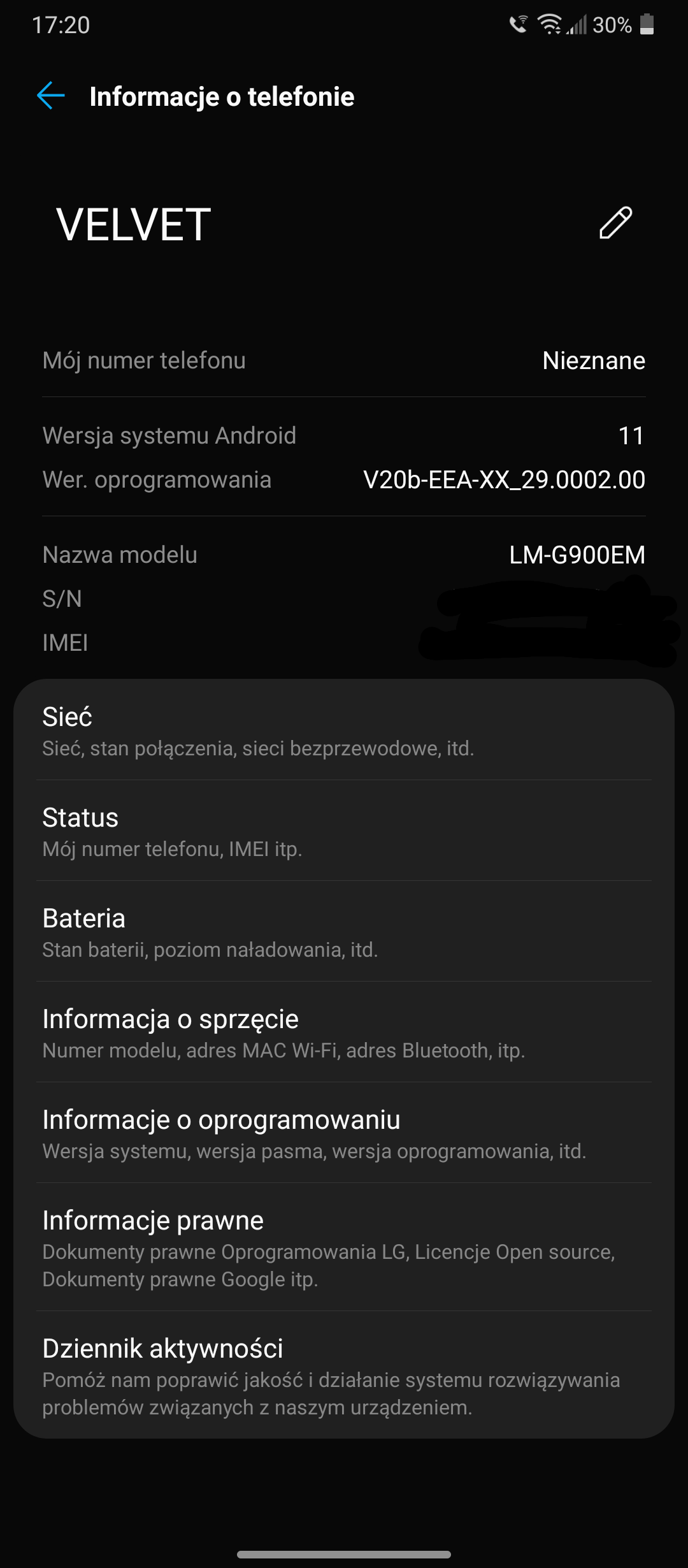LG Velvet Android 11 aktualizacja