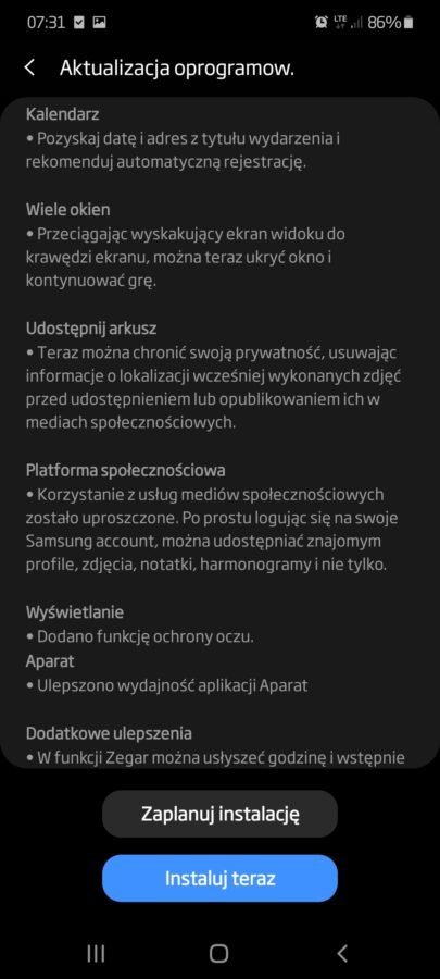 Samsung Galaxy M51 Android 11 One UI 3.1 aktualizacja