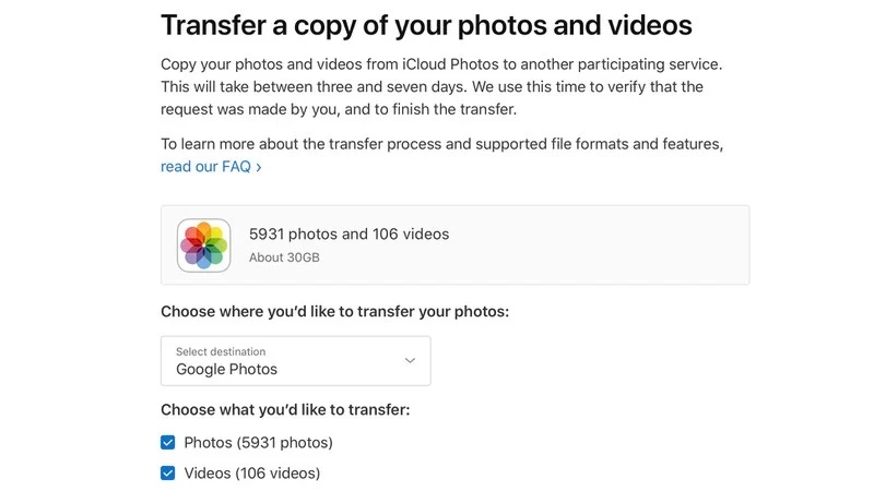 Przenoszenie zdjęć i filmów z Apple iCloud do usługi Zdjęcia Google