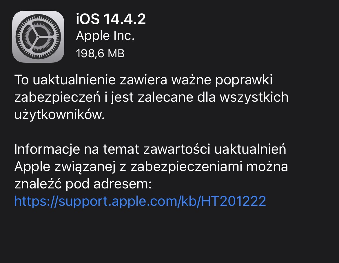 iOS 14.4.2 aktualizacja