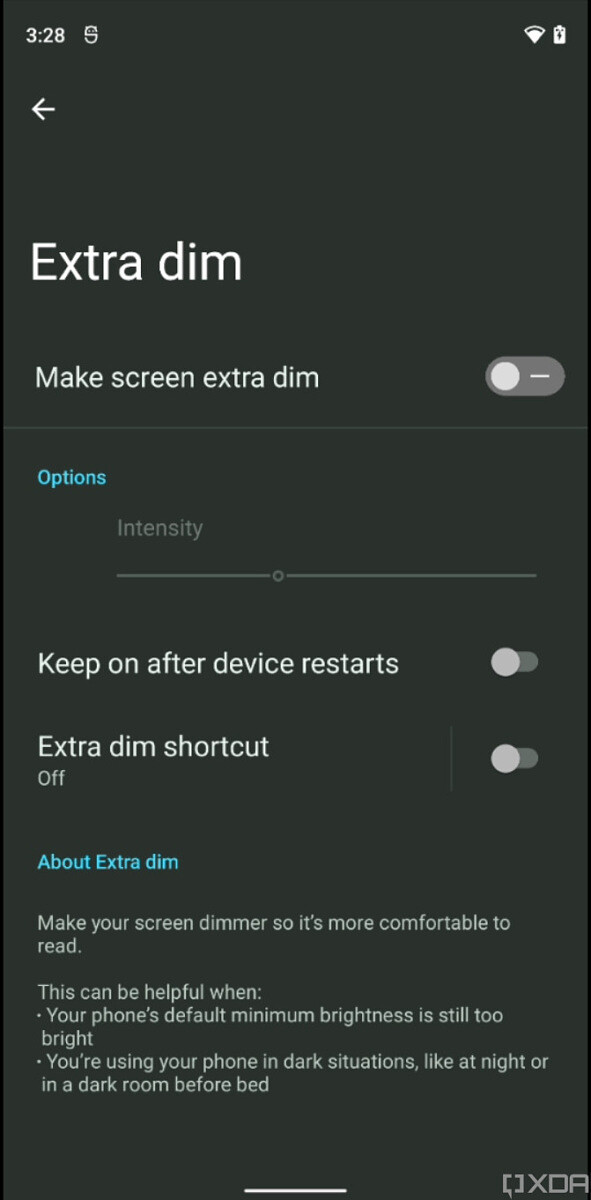 Android 12 extra dim przyciemnienie ekranu