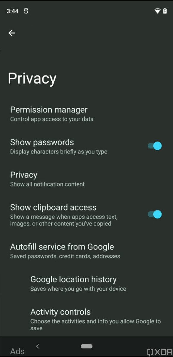 Android 12 ustawienia schowka