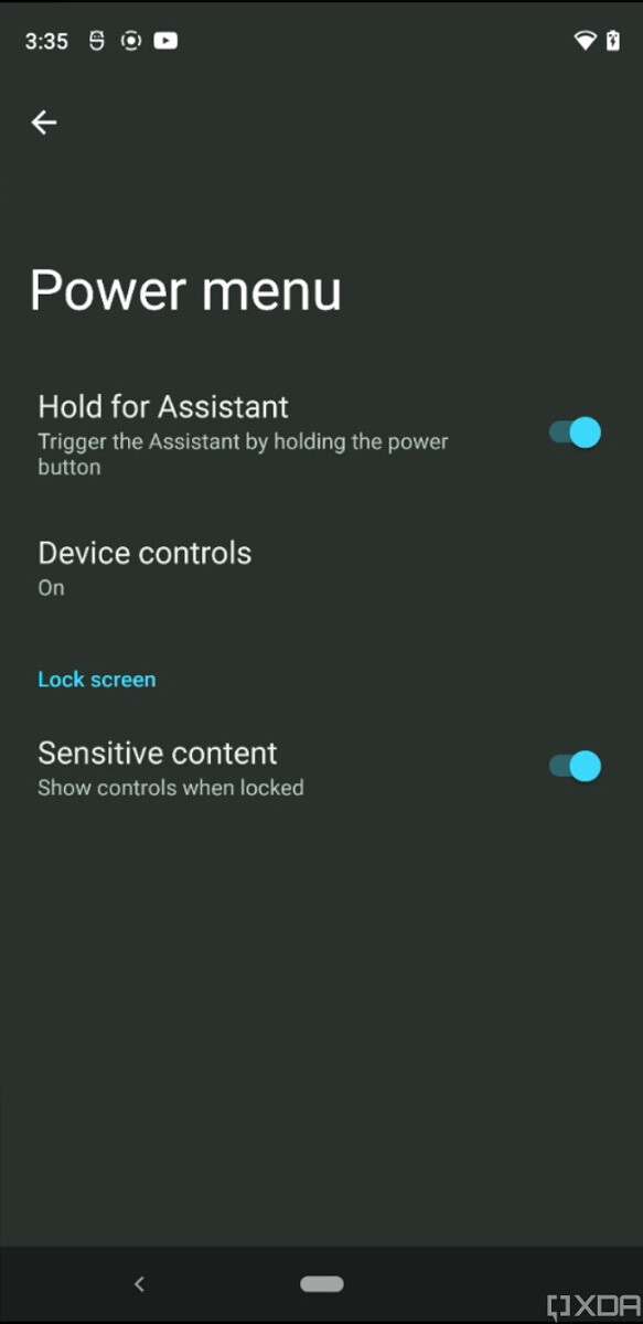 Android 12 asystent w menu zasilania