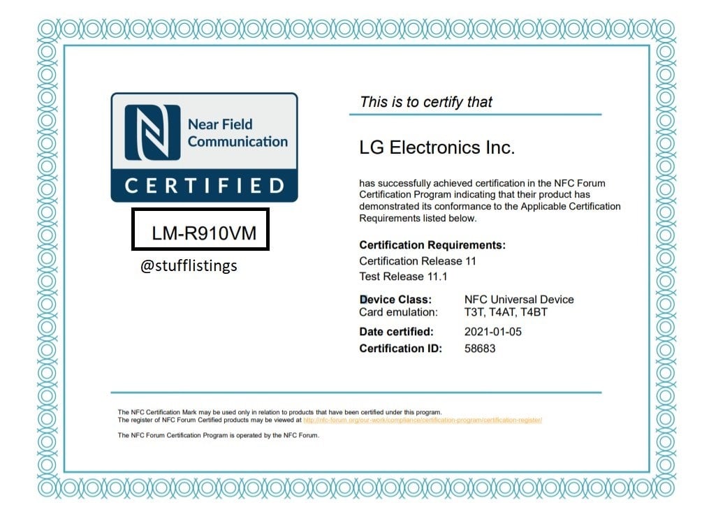 LG Rollable NFC certyfikat
