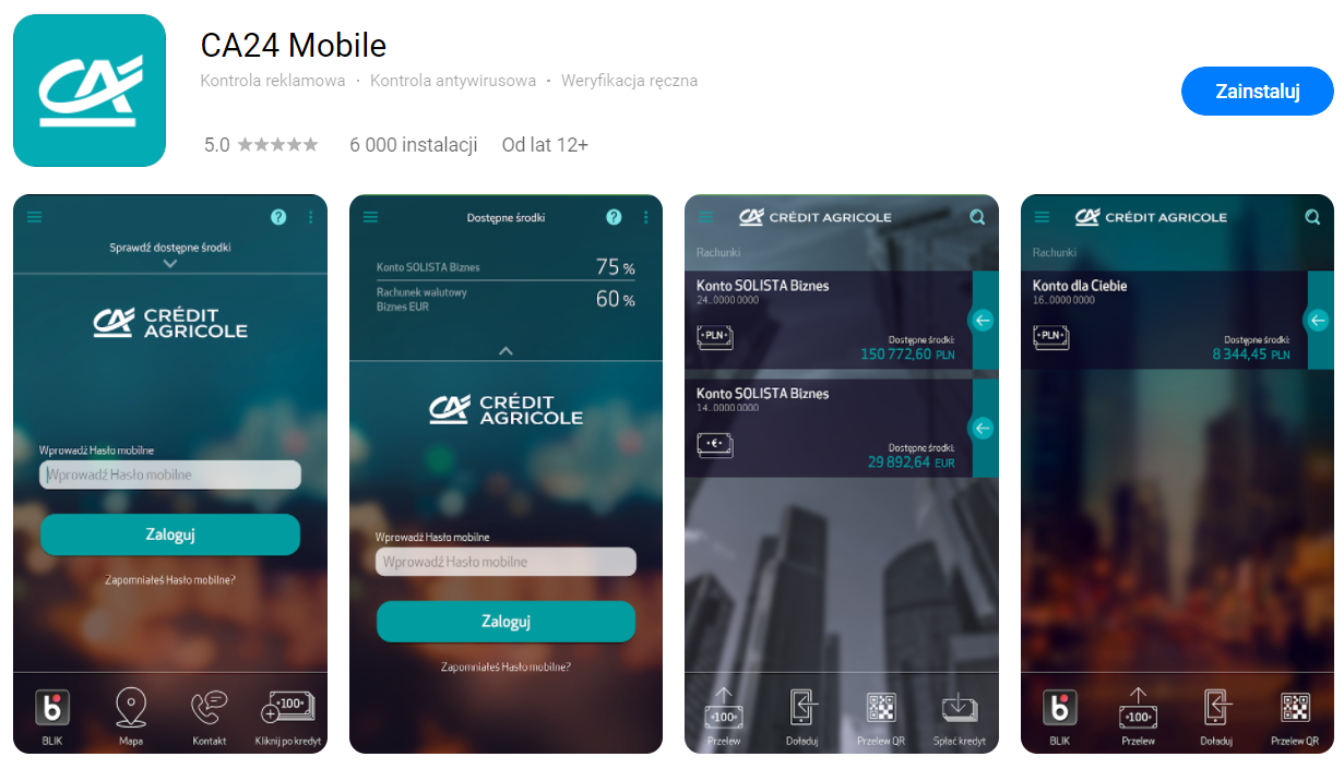 Aplikacja CA24 Mobile banku Credit Agricole w AppGallery